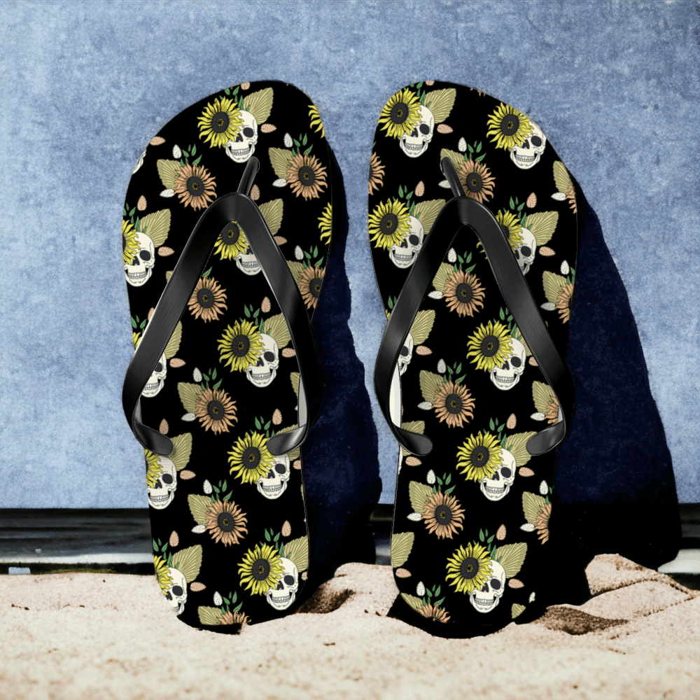 Sunflower Skulls Flip Flops - Aygara